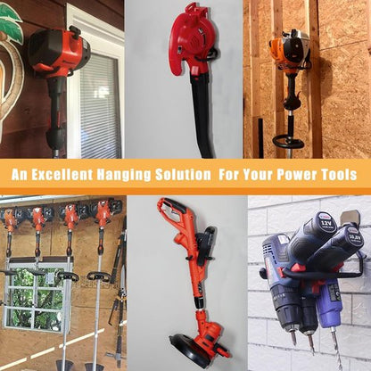 Juformin Weedeater Hanger - String Trimmer Rack for Garage Wall | 4 Durable Utility Hooks in Black
