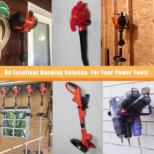 Garden Power Tool Hanger | Garage Wall Hooks for Weedeater & String Trimmer - 3 Black Utility Hooks