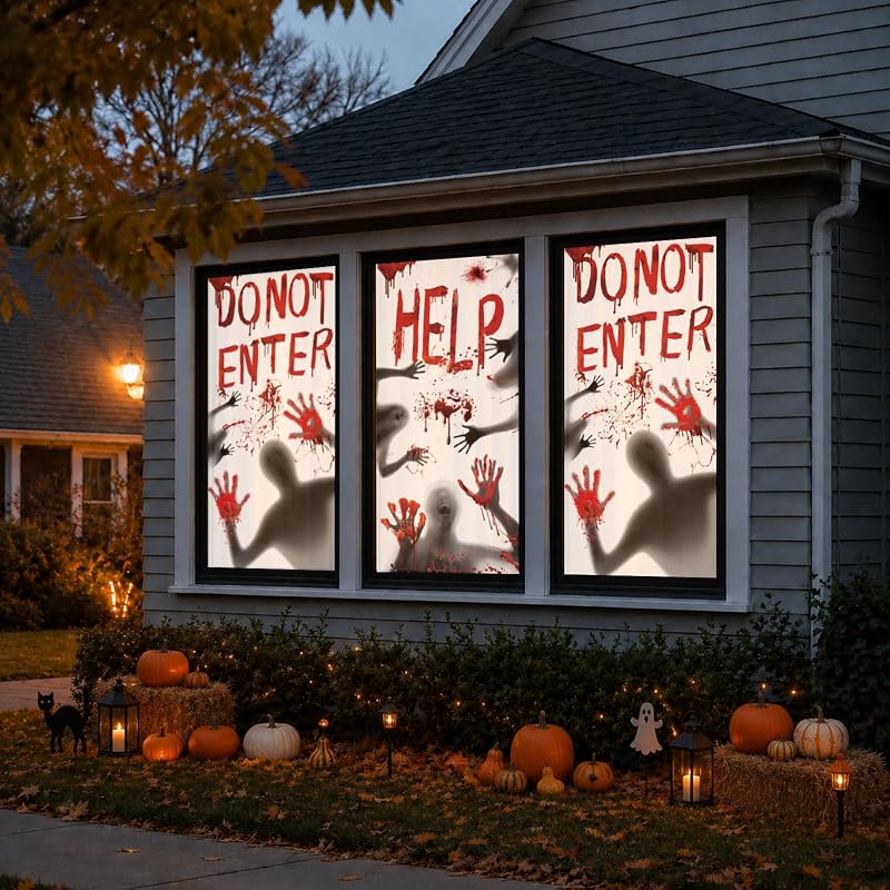2 Pack 30x61 in Halloween Window Clings - Bloody Spine Chilling Door & Window Decor