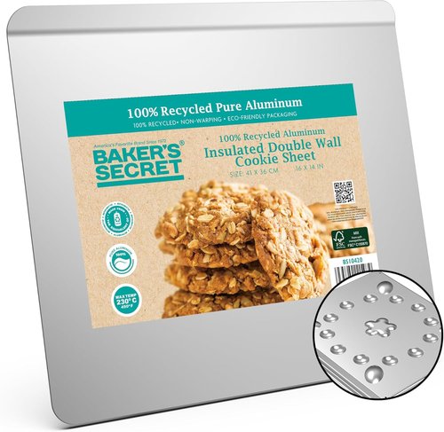 Baker's Secret Cookie Sheet - Pure Aluminum Insulated, Commercial Grade, 16" Extra Thick