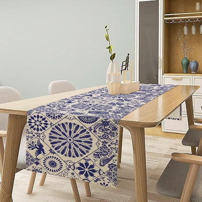 Mexican Talavera Style Table Runner 13x70in Beiges Floral Birds Variation of THIS listing