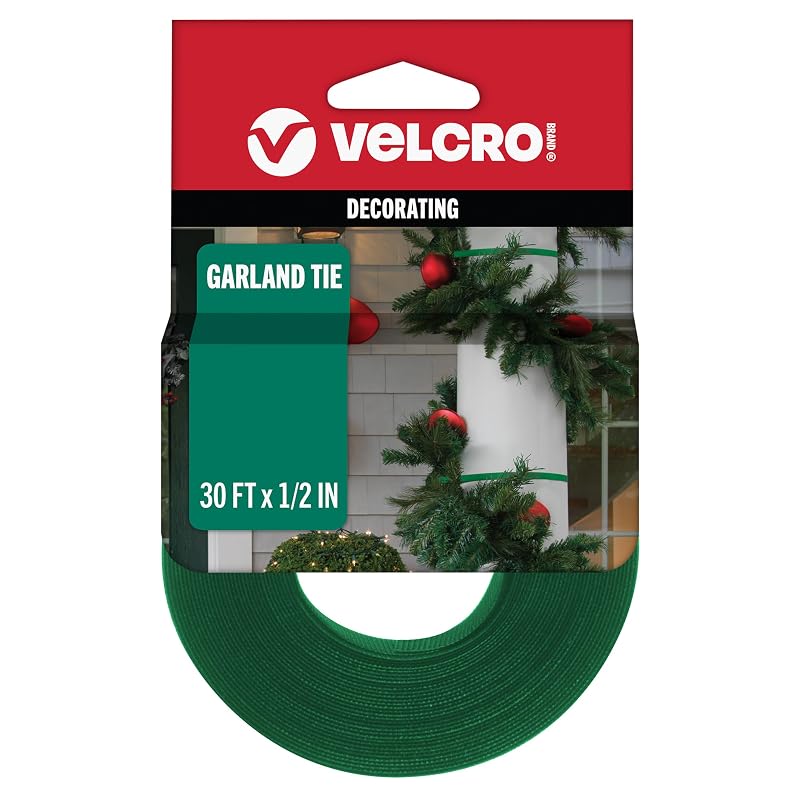 Velcro Brand Garland Ties - Green 30 ft Roll, Cut-to-Size Holiday Decor