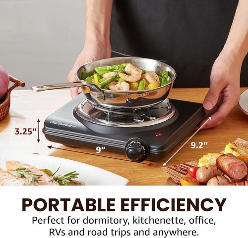 Elite Gourmet Electric Hot Plate - Single Coiled Burner with Temperature Control | Easy to Clean, Black