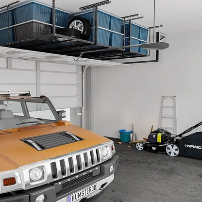 FLEXIMOUNTS 3x8 Overhead Garage Storage Rack - Adjustable Heavy-Duty Metal System | 750lbs Capacity, Black