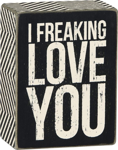 Primitives by Kathy 23595 Chevron Trimmed Box Sign, 3" x 4", Freaking Love