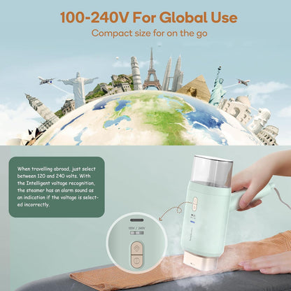 Newbealer Travel Steamer - Dual Voltage 1200W Fabric Wrinkle Remover | Fast 20s Heat-Up, Foldable, 180ml (Green)