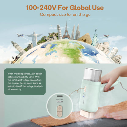 Newbealer Professional Business Travel Steamer, 1200W High-Power Dual Voltage (100-240V), Fast 20s Heat Up for Clothes Horizontal Vertical Steaming, Foldable & Solid 1.72 lbs, 180ml (Green)