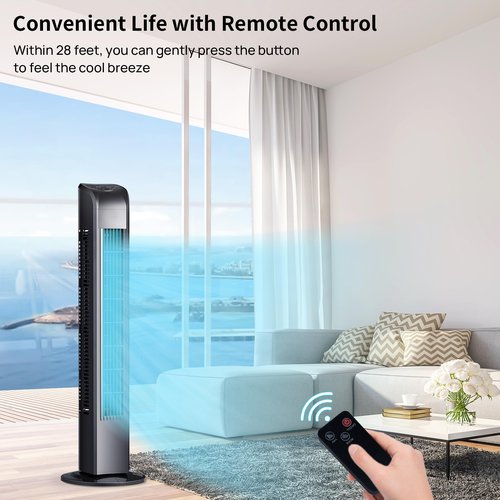 Uthfy Tower Fan for Bedroom, 120° Oscillating Standing Floor Bladeless Fans That Blow Cold Air with Remote, 3 Modes 3 Speeds, 7.5H Timer, for Indoor Living Room Office, 30 Inch, Black