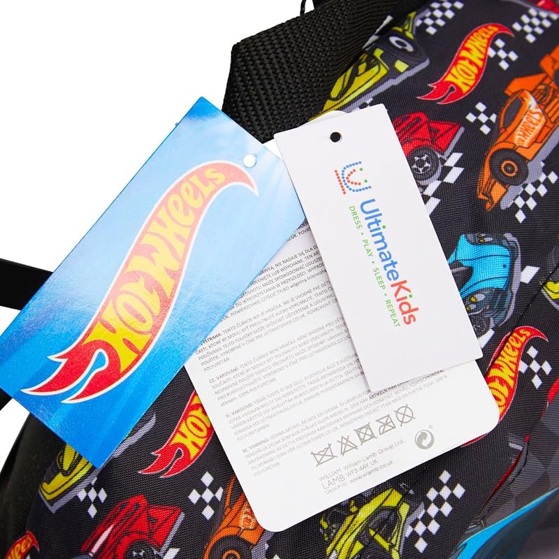 Hot Wheels Kids Backpack - Black, Large Car Theme with Drinks Holder
