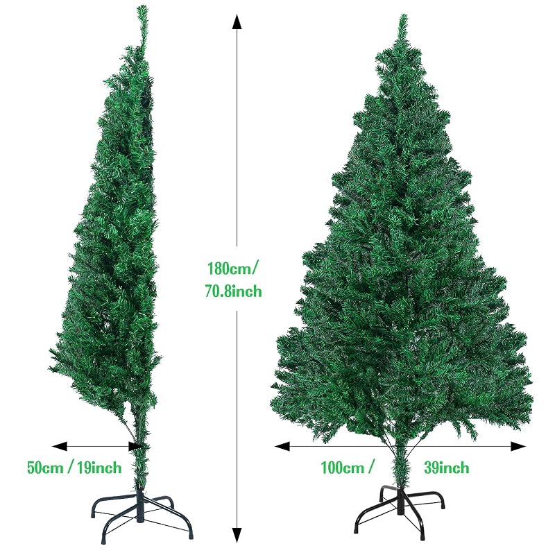 GlyinnHe 6ft Green Half Artificial Christmas Tree with Foldable Metal Stand – Easy Assembly, Space-Saving Half Tree