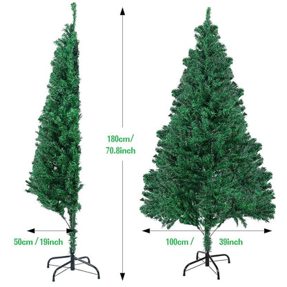 GlyinnHe 6ft Green Half Artificial Christmas Tree with Foldable Metal Stand – Easy Assembly, Space-Saving Half Tree