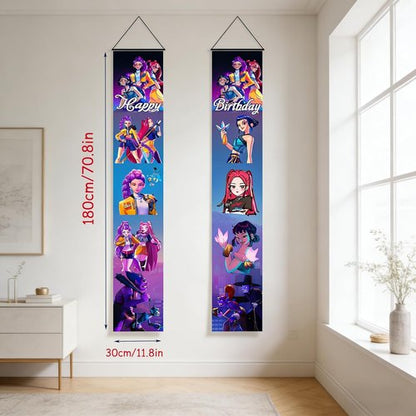 Demon Movie Hunters | 2-Piece Porch Sign Door Hanging Banner - Perfect for Birthday Party Decor