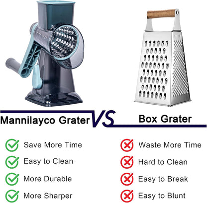 Rotary Cheese Grater by [Brand Name] - Handheld Cheese Shredder with Strong Suction Base | 3 Stainless Drum Blades, Easy to Clean (Blue)