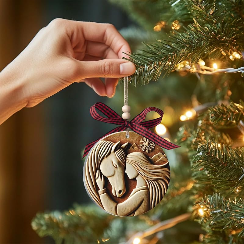 Horse Ornament for Christmas Tree - 3D Acrylic Decoration, Variation: Horse and Girls
