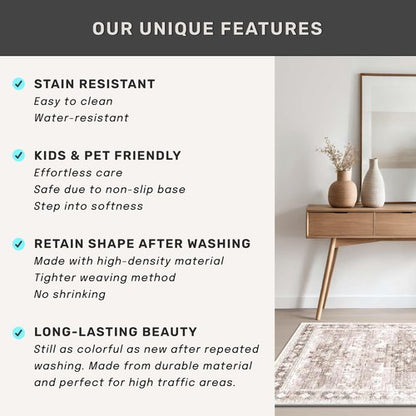 Hazo Haus Non Slip Hallway Runner Rug - 2 x 10 Runner Rug, Washable & Waterproof Kitchen Floor Mat - Extra Long Neutral Farmhouse Boho Design Décor (2x10 Beige/Latte)