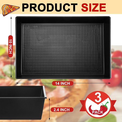 Detroit Style Pizza Pan Set - Non-Stick Deep Rectangle Bakeware | Pre-Seasoned Carbon Steel, 10 x 14 x 2.36 Inch