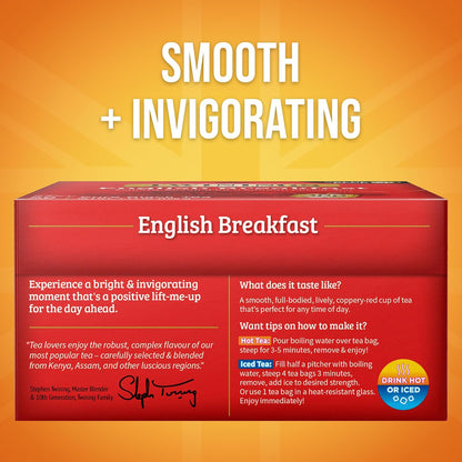 Twinings English Breakfast Black Tea - Flavourful & Robust Caffeinated Bags | 50 Count (Pack of 6)