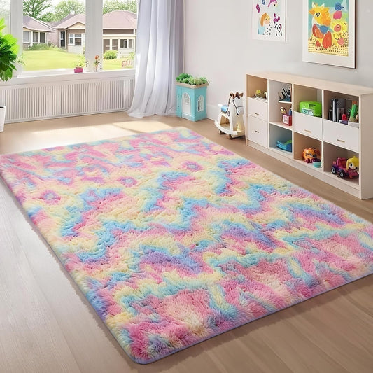 Ophanie Rainbow Colorful Area Rug - Soft Plush Unicorn Shag Carpet for Living Room & Bedroom | 5x8 Size