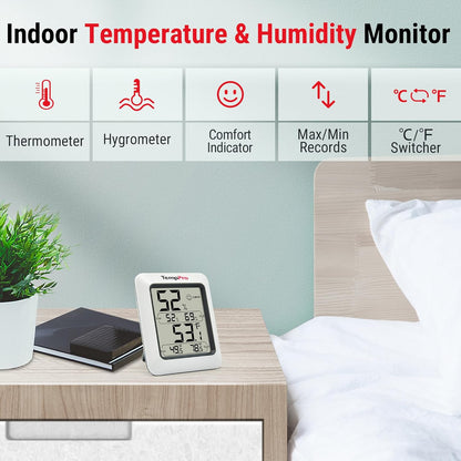 TempPro TP50 Digital Hygrometer - Accurate Indoor Thermometer & Humidity Gauge | Easy-to-Read Display