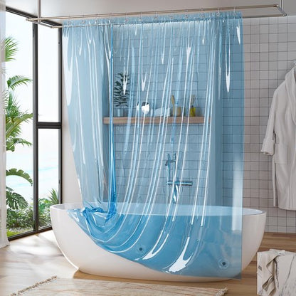 Titanker Shower Curtain Liner, Plastic Shower Liner PEVA 72 x 72 Lightweight Waterproof Shower Curtains for Bathroom with Magnets and Rustproof Grommets, Clear Blue