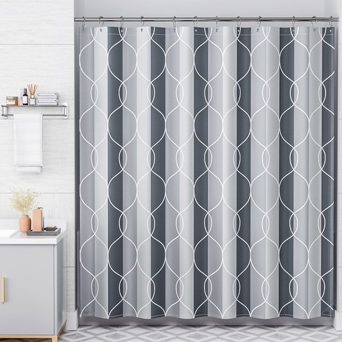 AmazerBath Shower Curtain Grey-Purple, Geometric Multi Color Block Cloth Shower Curtain Sets with 12 Shower Curtain Hooks, Washable Farmhouse Fabric Polyester Bathroom Shower Curtains, 72x72 Inches