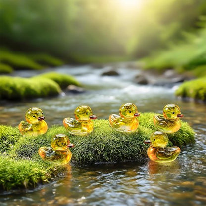 H&D Hyaline & Dora Mini Yellow Glass Duck Figurines - 6 Pcs Crystal Animal Sculptures for Home Decor | 1.3 x 1 Inch