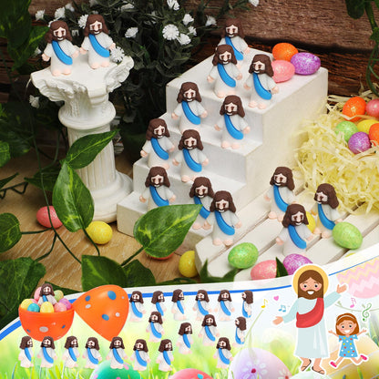 Sumind 50 Pcs Little Jesus Figures Easter Mini Pocket Jesus Figurines Bulk Original Design for Easter Egg Stuffers Hide Seek Religious Party Favors Sunday School Baptism Gifts(Blue)