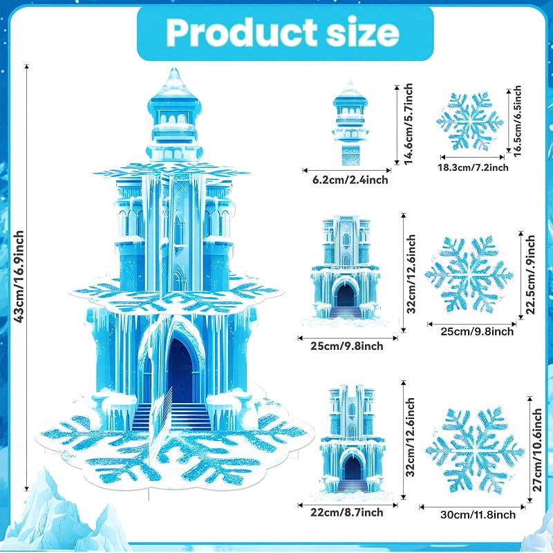 Frozen Birthday Cupcake Stand 3-Tier with Ice Castle & Snowflakes - Blue Snowflake Variation