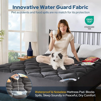BEDLORE Waterproof Queen Mattress Pad - Quilted Fitted Topper with Deep Pocket, Breathable & Noiseless