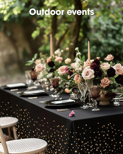 Pureegg Disposable Plastic Tablecloths - 54 x 108 Inch, Leakproof & Sturdy, Black and Gold | 8 Pack for Graduation Celebrations