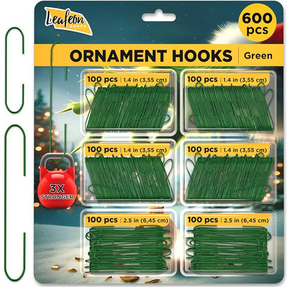 Leafeon 600 Green Ornament Hooks - Gold Finish Christmas Hangers for Tree Decorations (Variation: GREEN 600)