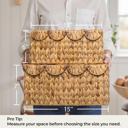 StorageWorks Wicker Basket - Handwoven Water Hyacinth with Scalloped Edge Lid | 13" L x 9.5" W x 6" H