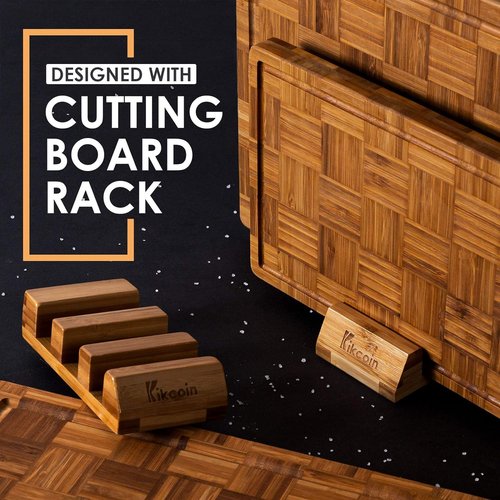 Kikcoin Extra Large Bamboo Cutting Boards - Set of 3 Chopping Boards with Juice Groove | Kitchen Butcher Block