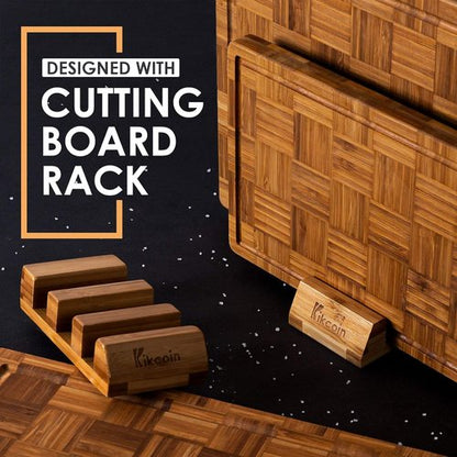 Kikcoin Extra Large Bamboo Cutting Boards - Set of 3 Chopping Boards with Juice Groove | Kitchen Butcher Block
