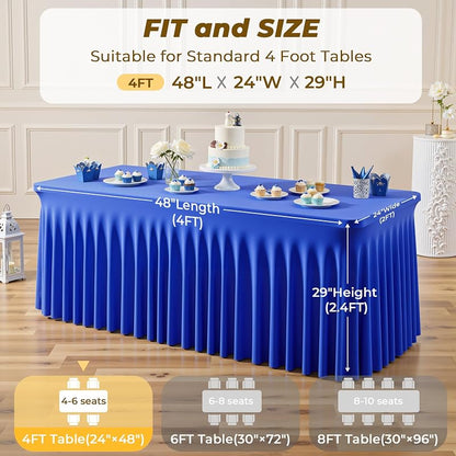 2 Pack Royal Blue Fitted 4 Ft Tablecloths - Spandex Stretch, Wrinkle-Resistant, Elastic for 4 Foot Rectangular Tables (Variation: Royal Blue+4 Feet - 2 Pack)