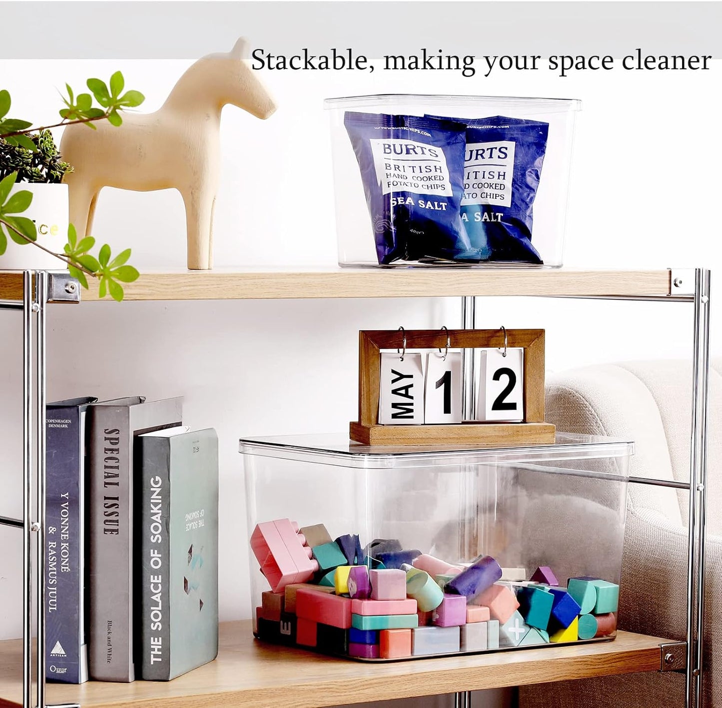 Skiennix Storage Boxes - 5 Pack Transparent Food Organizers | Stackable Lidded Bins (3 XL + 2 M)