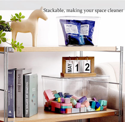 Skiennix Storage Boxes - 5 Pack Transparent Food Organizers | Stackable Lidded Bins (3 XL + 2 M)