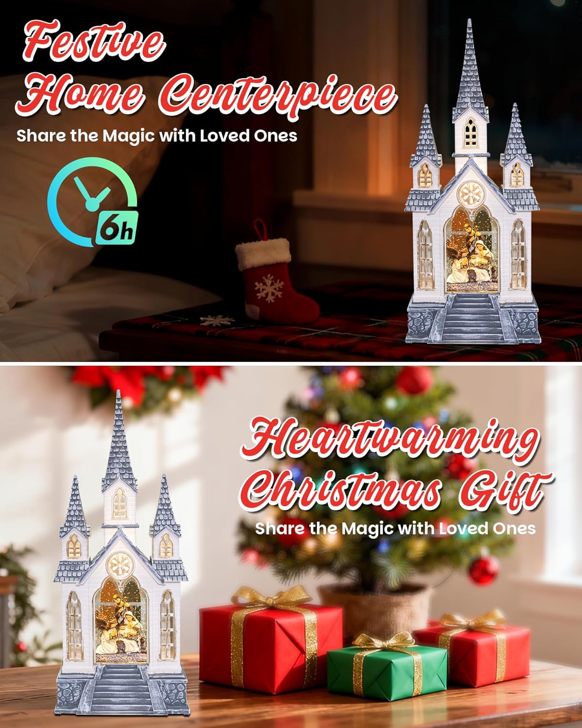 Regine Switzerland Large Christmas Nativity Snow Globe - Light-Up with Music, 9.84" | 6-Hour Timer & Dual Power