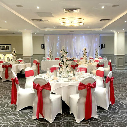 Showgeous 60 PCS Red Satin Chair Sashes - Elegant Bows for Wedding & Party Decor | 7 x 108 Inch
