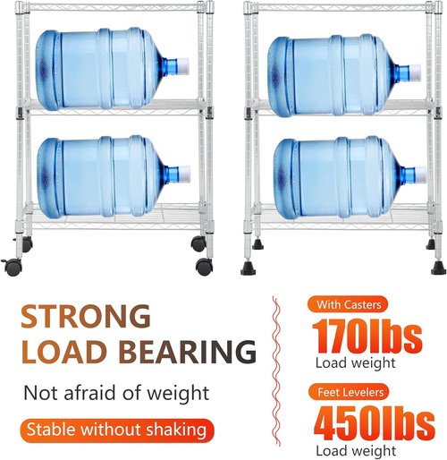BestOffice 3-Tier Wire Storage Shelves with Wheels - Adjustable Heavy-Duty Metal Rack | Chrome Finish | 23x13x31 | Holds Up to 170 lbs | Easy No-Tool Assembly for Home & Garage