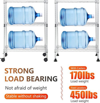 BestOffice 3-Tier Wire Storage Shelves with Wheels - Adjustable Heavy-Duty Metal Rack | Chrome Finish | 23x13x31 | Holds Up to 170 lbs | Easy No-Tool Assembly for Home & Garage