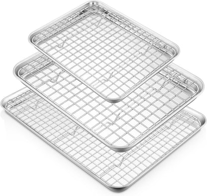 TeamFar Stainless Steel Baking Sheet Set - Heavy Duty Non-Toxic Cookie Pans & Cooling Racks | 6 PCS (3 Pans + 3 Racks)