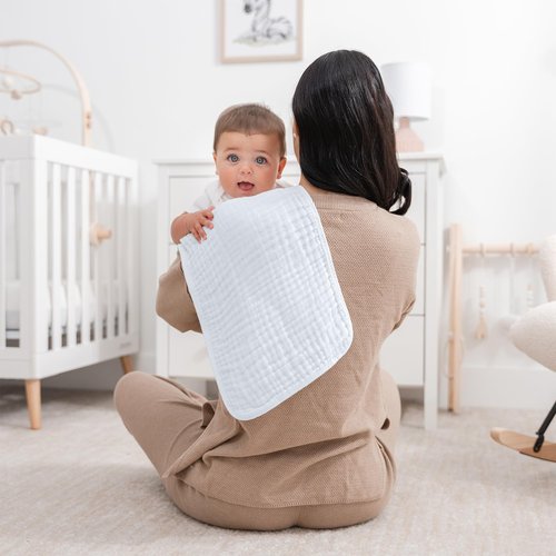 Comfy Cubs Muslin Burp Cloths 20" x 10", Pack of 10 - Large, 6-Layer, Ultra Absorbent 100% Cotton for Baby Drool and Messes - Soft, Safe & Gentle Baby Burp Cloths for Boys & Girls - White