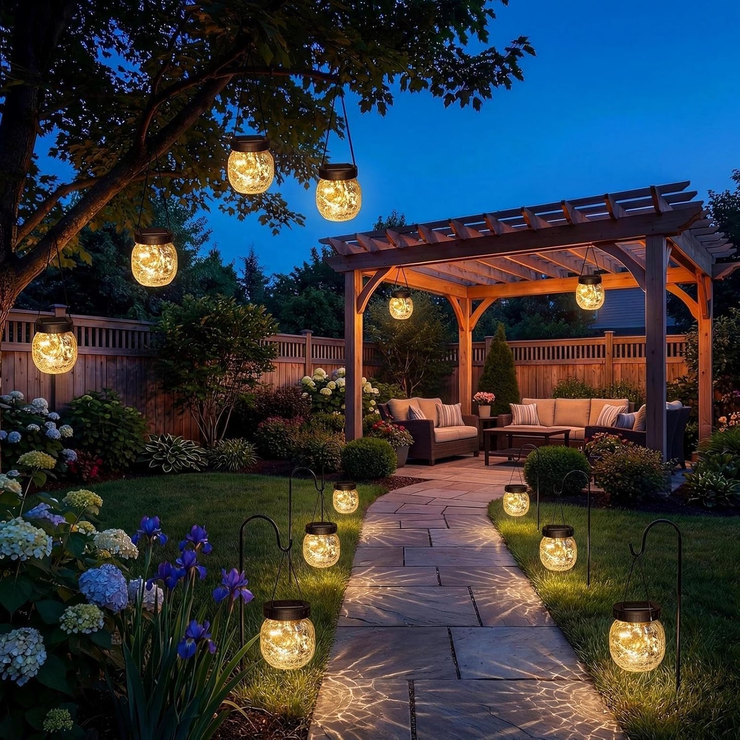 Skiennix 12 Pack Small Solar Lanterns - Waterproof Cracked Glass Globe Lights for Outdoor Decor | Warm White