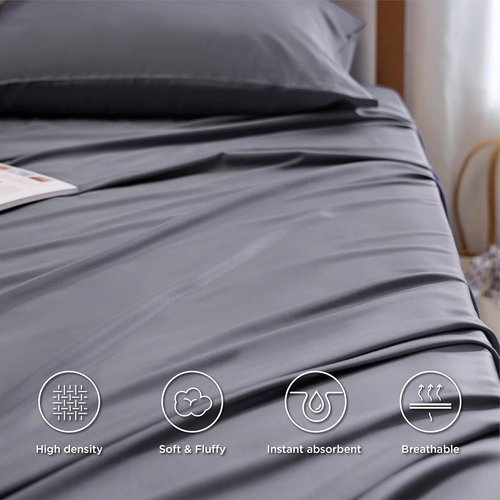 Bedsure Cooling Twin XL Sheets - Breathable Rayon from Bamboo, Soft & Silky, Deep Pocket Up to 16", Dark Grey