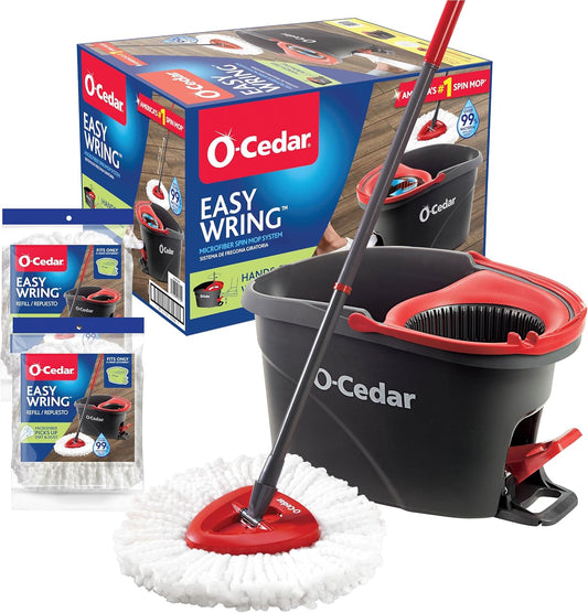 O-Cedar EasyWring Microfiber Spin Mop System - Includes 2 Extra Refills | Red/Gray Color