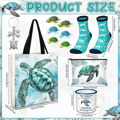 Sea Turtle Gift Set: Tote Bag, Makeup Bag, 14 oz Enamel Mug, Socks, Keychain — Sea Turtle Variation