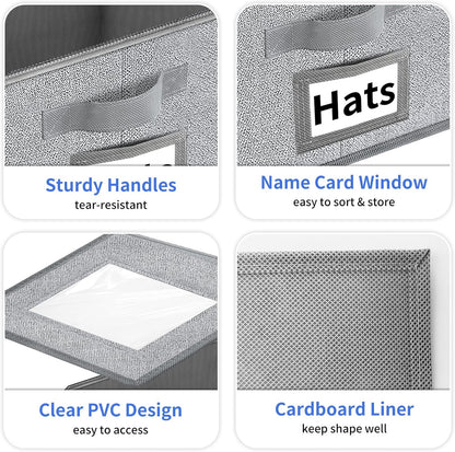 Aokeyee Hat Organizer - Stackable 2PCS Storage with Clear Window Lid & Flip-Top Access | Grey