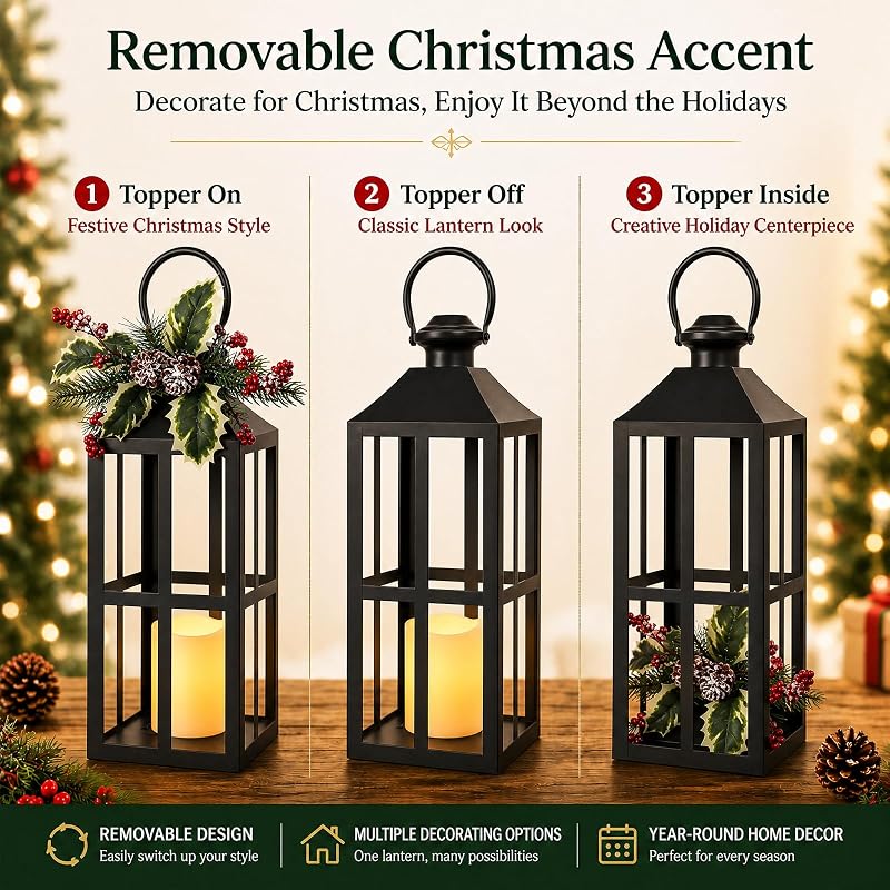 Bdor Christmas Lanterns 2 Pack with LED Candles - Red Variation