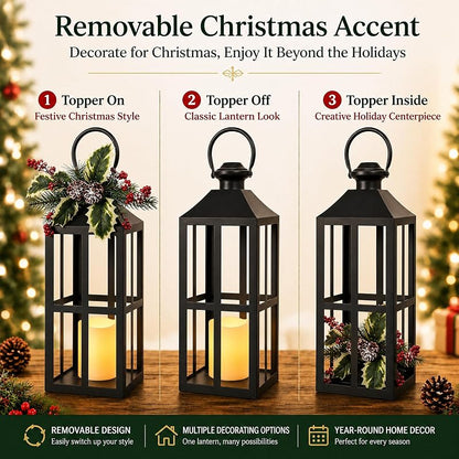 Bdor Christmas Lanterns 2 Pack with LED Candles - Red Variation